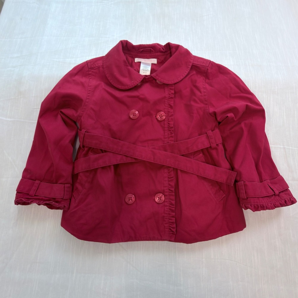 Janie and Jack Trench Coat Kids 2T-3T Red Excellent Ruffle Belted Jacket